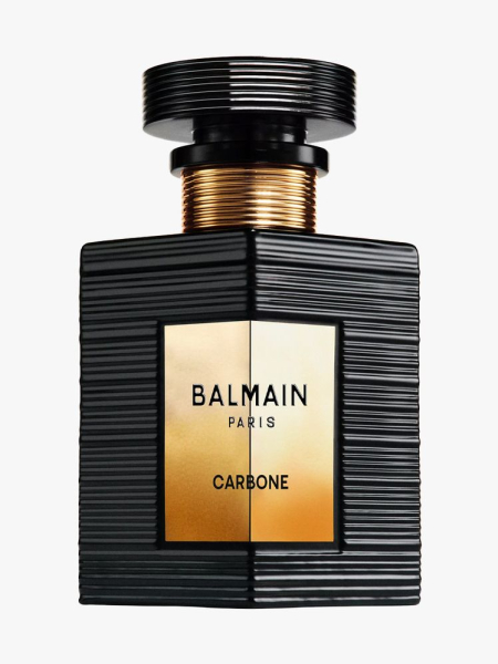 Balmain Carbone Eau de Parfum in branded component on a light gray background